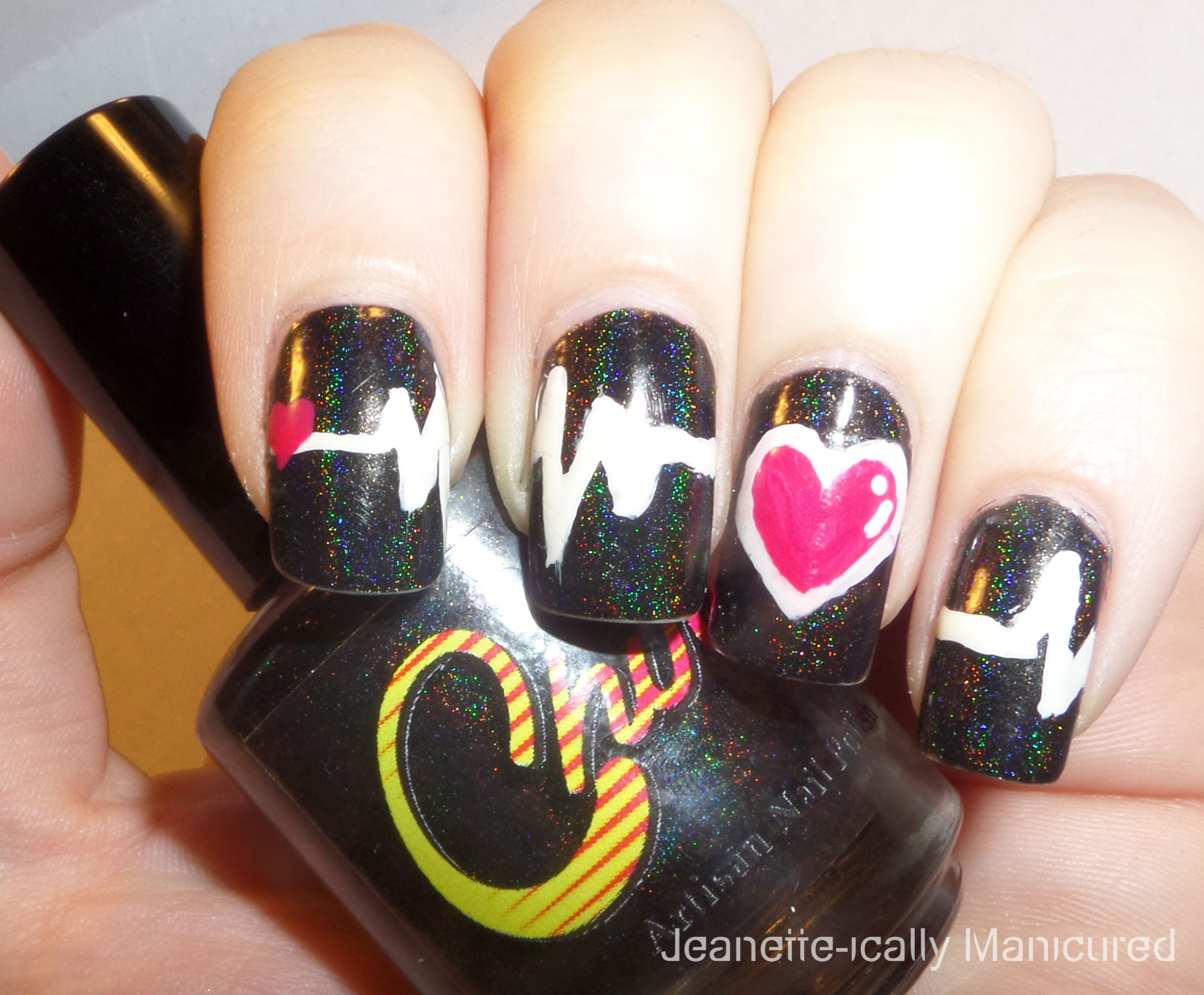 EKG nails: Valentine's Day