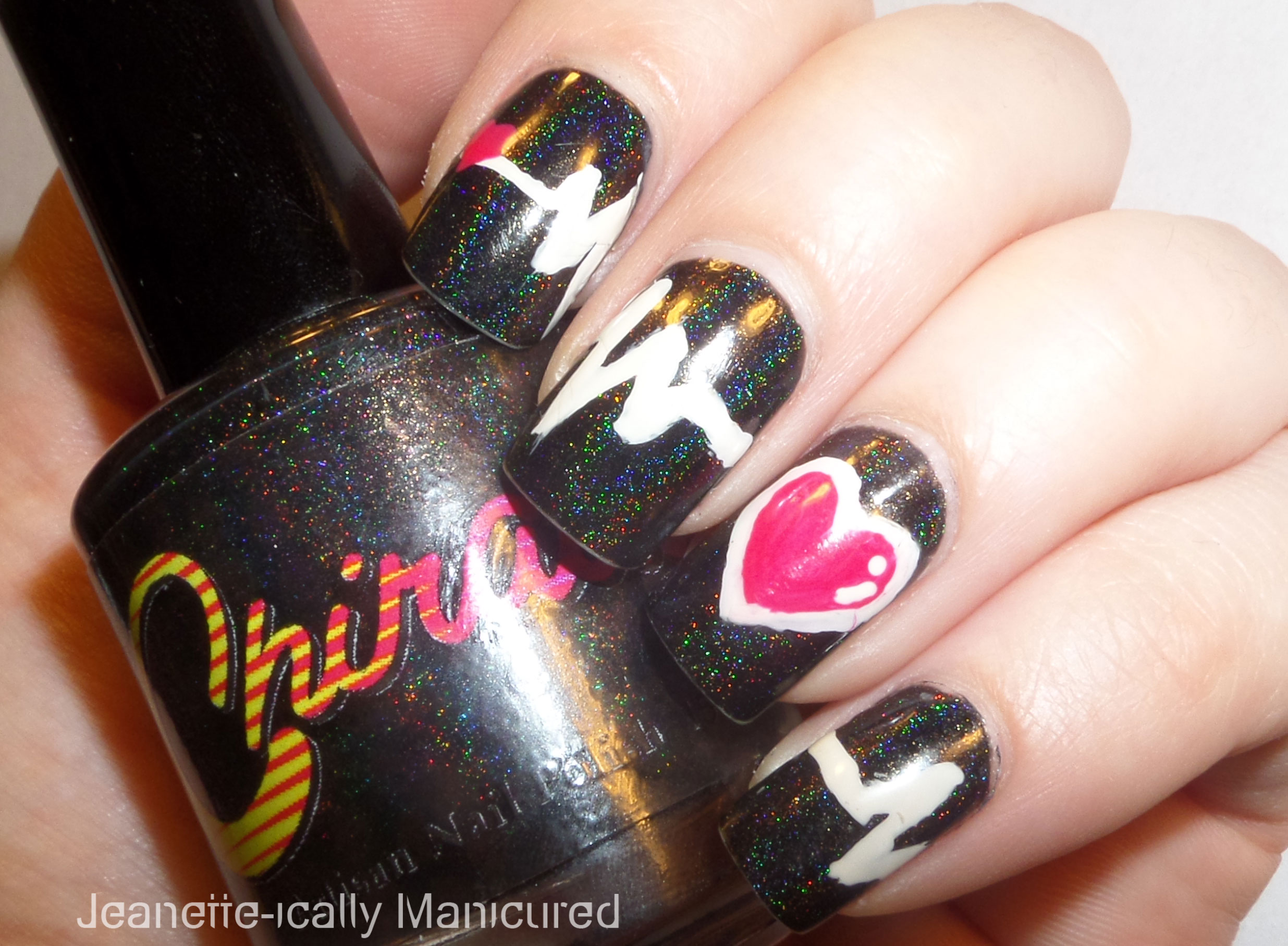 EKG nails: Valentine's Day