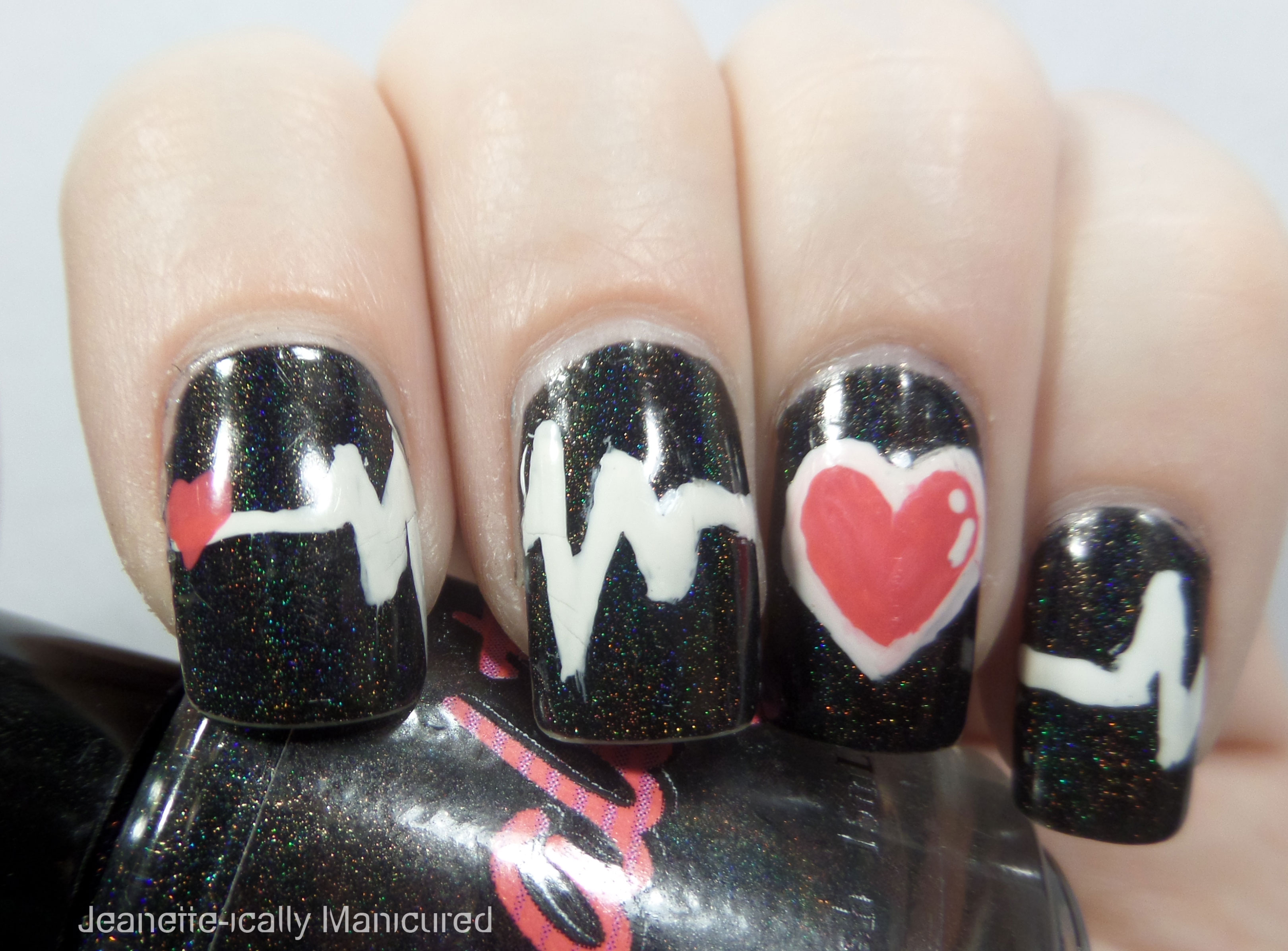 EKG nails: Valentine's Day